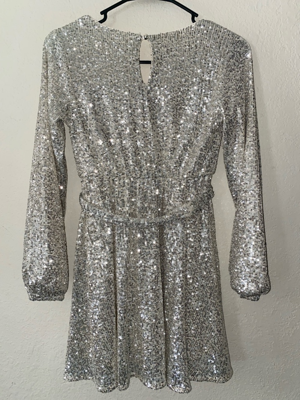 GB girls Silver Sequin Wrap Long Sleeve Dress - Picture 3 of 8